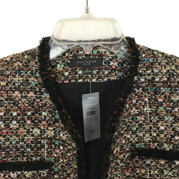 NWT Ann Taylor Womens Petite Size 0 0P Sequin Accent Tweed Blazer Jacket NEW - Picture 4 of 7